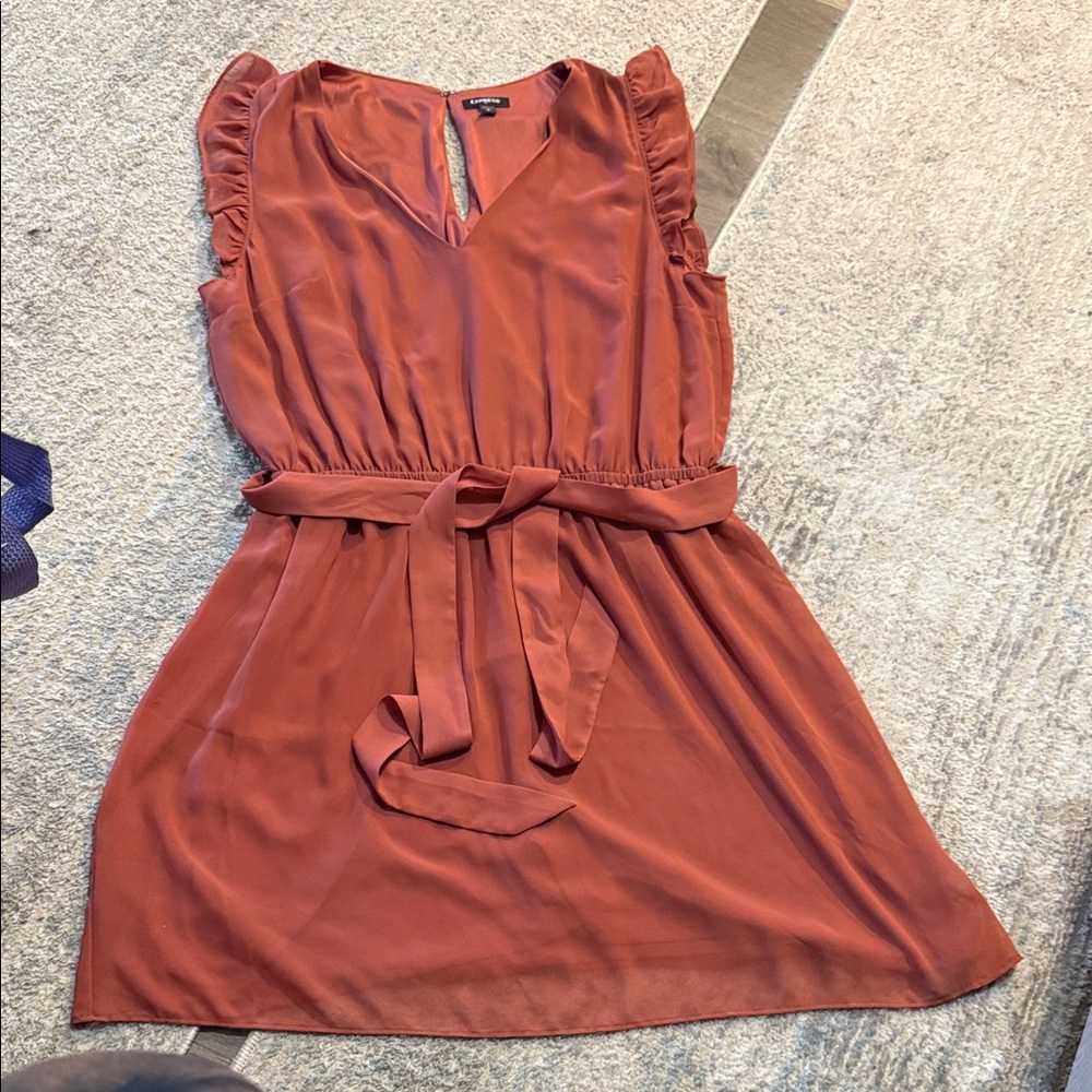 Express Terracotta Ruffle Mini Dress